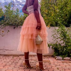 LOVE ME MORE LAYERED TULLE SKIRT IN NUDE PINK. Worn once. Good Condition